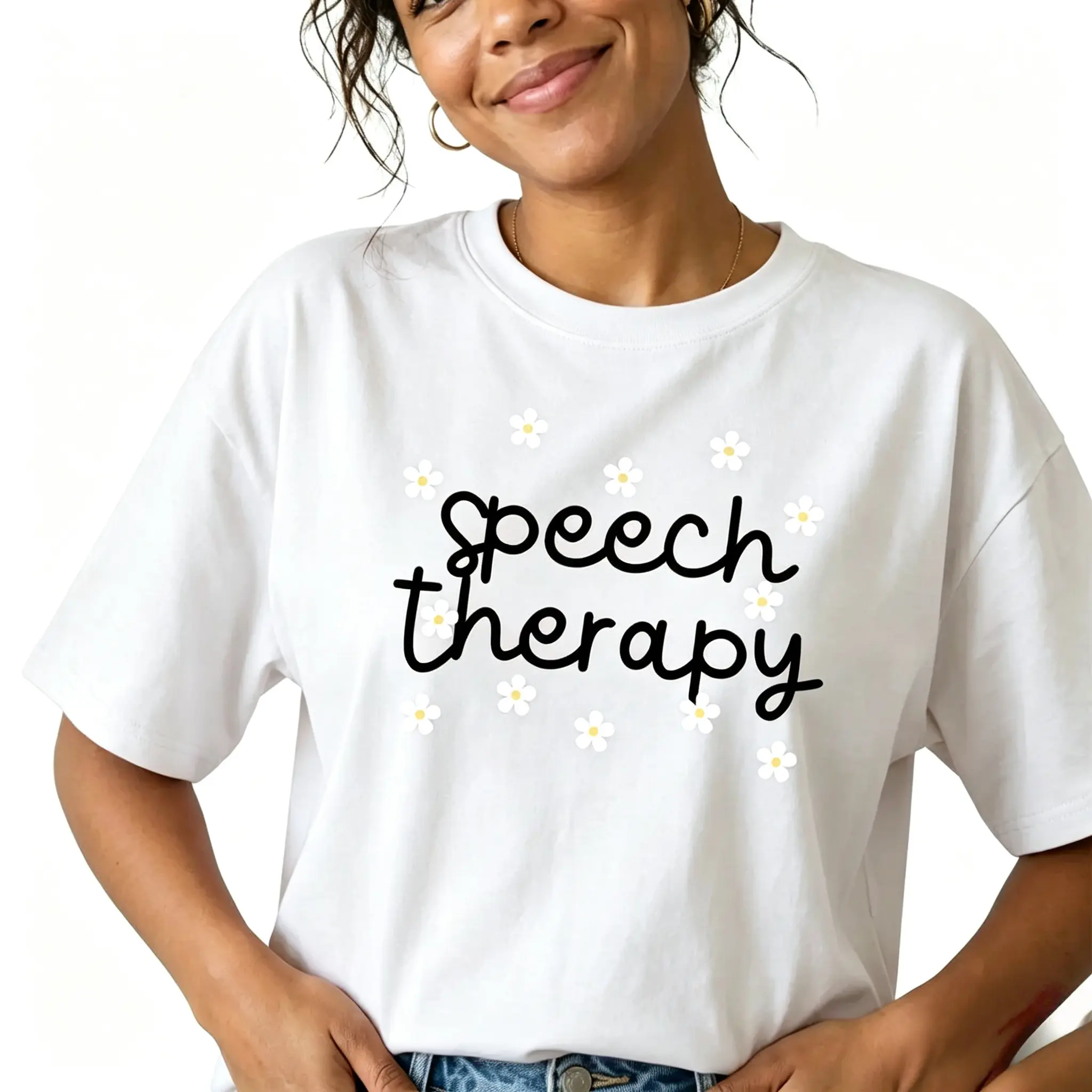 Speech Therapy Shirt Women Cute Floral SLP Graphic Tee Plus Size