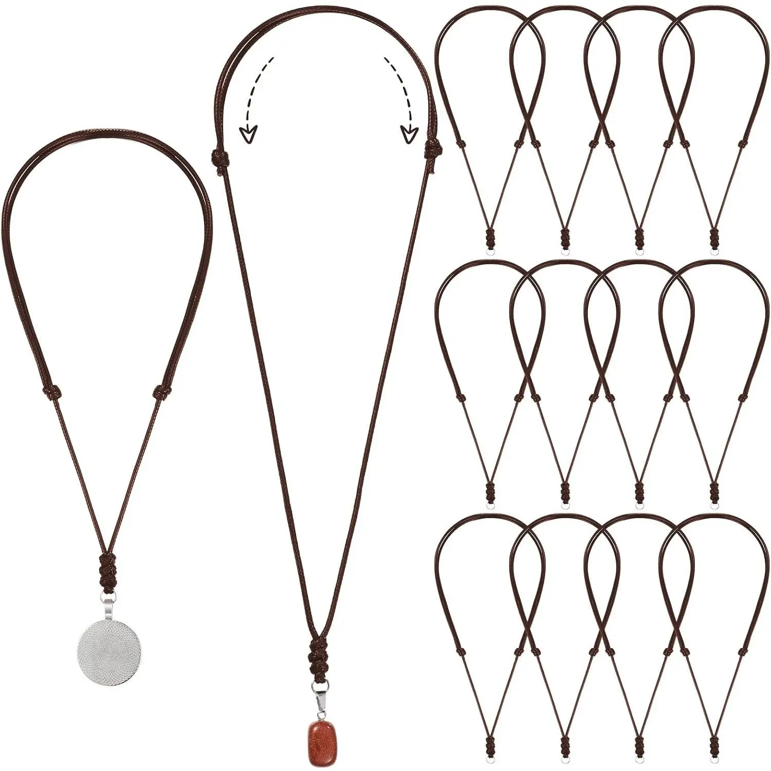 12 count Rope Necklace for Men  Necklace Cord Rope Adjustable Double Knotted  Craft Men Choker with Metal Ring for  Pendants,14-26 Inches