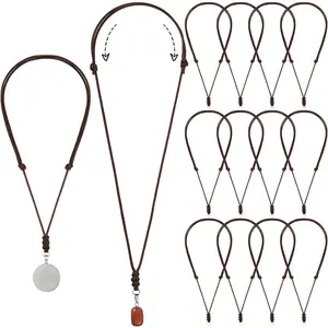 12 count Rope Necklace for Men  Necklace Cord Rope Adjustable Double Knotted  Craft Men Choker with Metal Ring for  Pendants,14-26 Inches