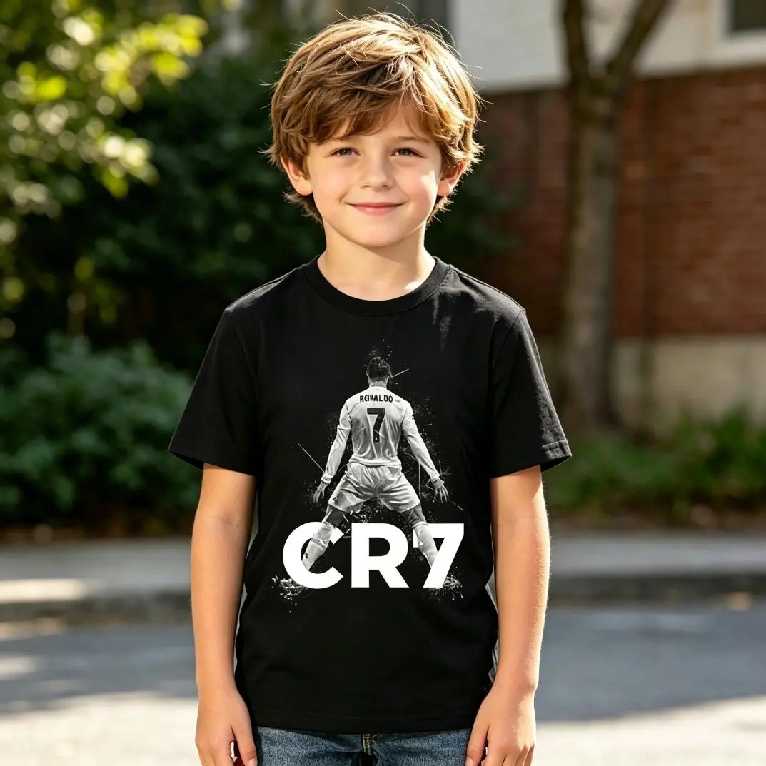 Boys' Short Sleeve Athletic Soccer Print Shirt - Casual Football Fashion for Young Fans, Ideal as a Match Day Gift, Sports, Cotton, T-Shirt, Graphic, Universal, Crew Neck, Unisex Fit, Cotton Fabric, Sportswear, Game Day, Soccer Fans, Round Neck, Printed,,