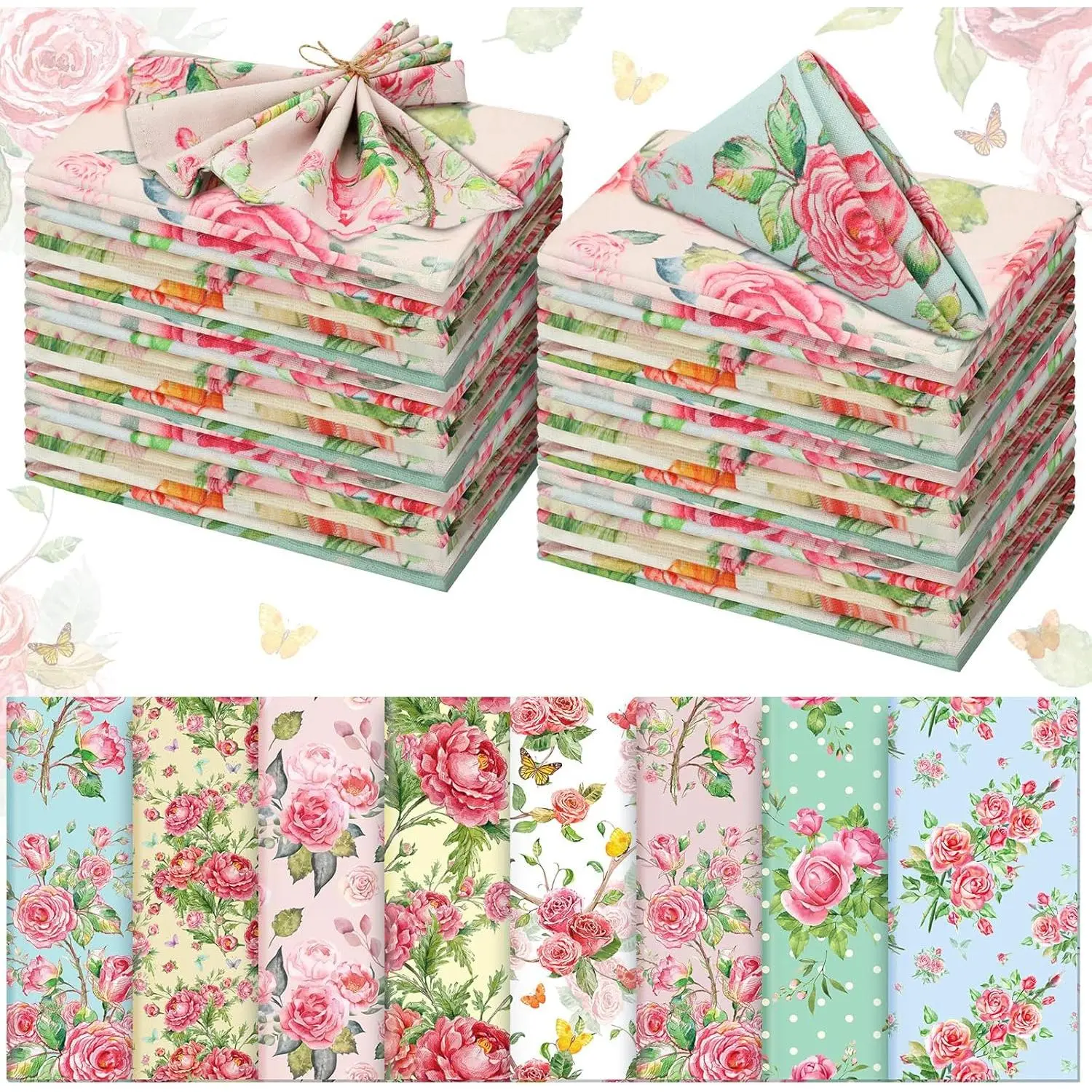 24 Pcs Cloth Napkins Bulk-15 x 15 Inch Soft Fabric Napkins Bulk Cloth Washable Reusable Plants Floral Square Napkin Cotton Dinner Towel for Spring Tea Party (Pink Flower)