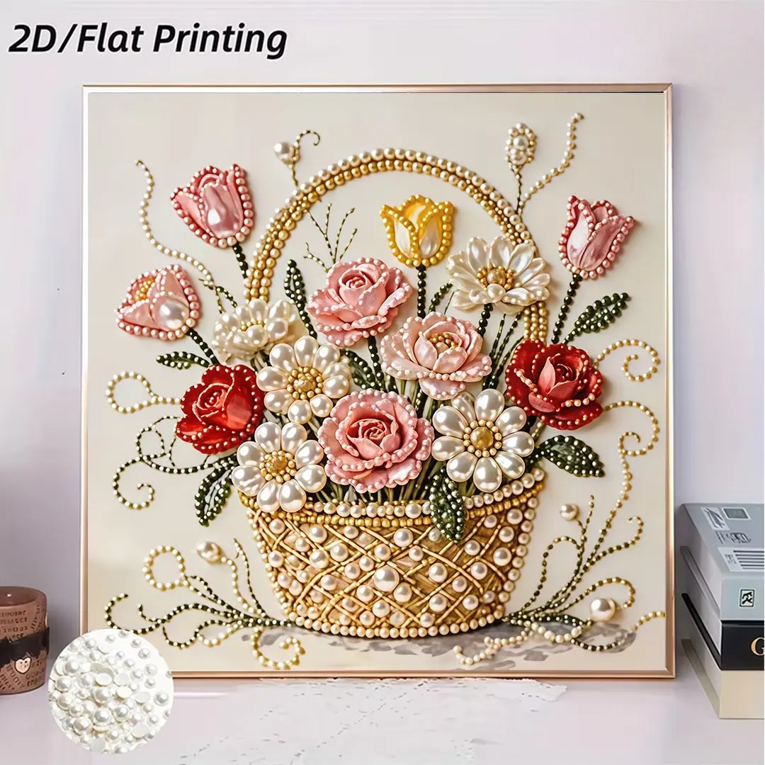 New Pearl Painting Kit, Floral Pattern, 5D DIY Diamond Art Set, Frameless Wall Decor for Home, Christmas, Birthday Gift