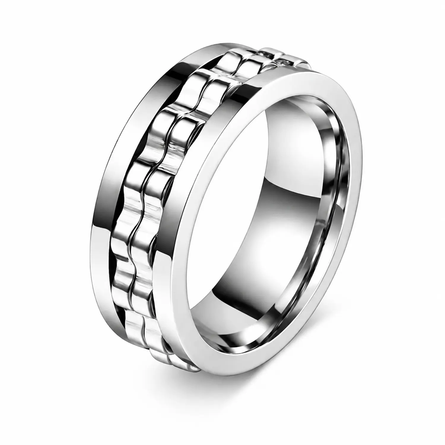 Unisex Rotating Gear Ring - Silver Gold, 6g, Sizes 7-9, Polished Fidget Band, Stylish Daily Costume Jewelry, Stress-Easing Practical Birthday Gift for Friends & Family