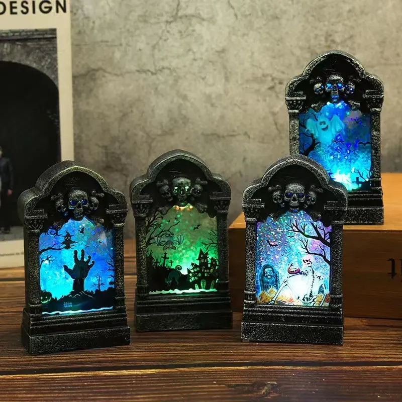 New Arrival LED Skull Head Candle Light, Color Changing Flashing Halloween Tombstone Lamp, Spooky Decor Prop for Haunted House Graveyard Party