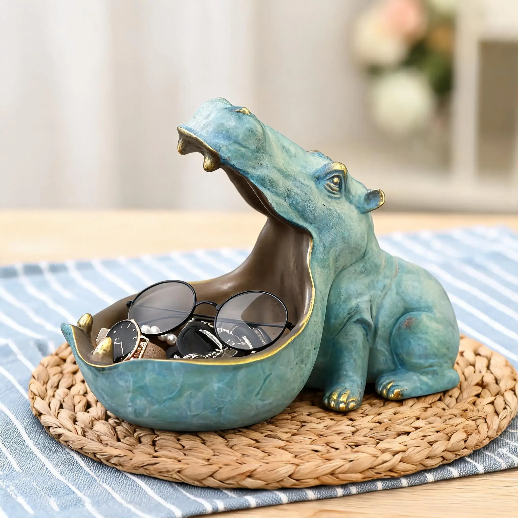 Hippo Ornament Nordic Creative Home Living Room Shoe Cabinet Entrance Key Storage Box Desktop Miscellaneous Storage Tray Decoration Home Decor Accessory Sculpture Desk Decor