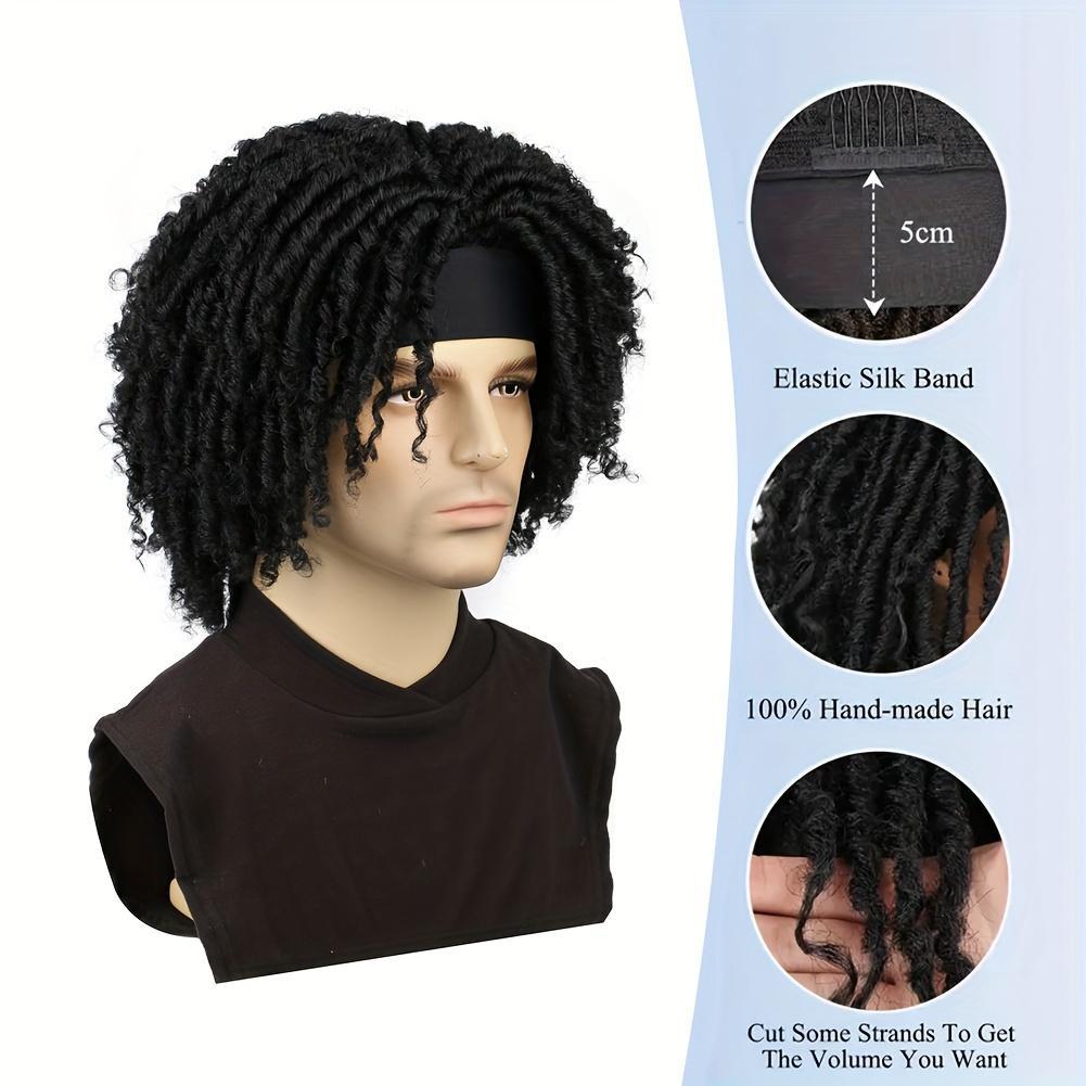 Men’s 6-Inch Afro Curly Dreadlock Wig with Headband | High-Heat Resistant Synthetic Faux Locs, Full Density Rose Net Cap, Easy Everyday Style