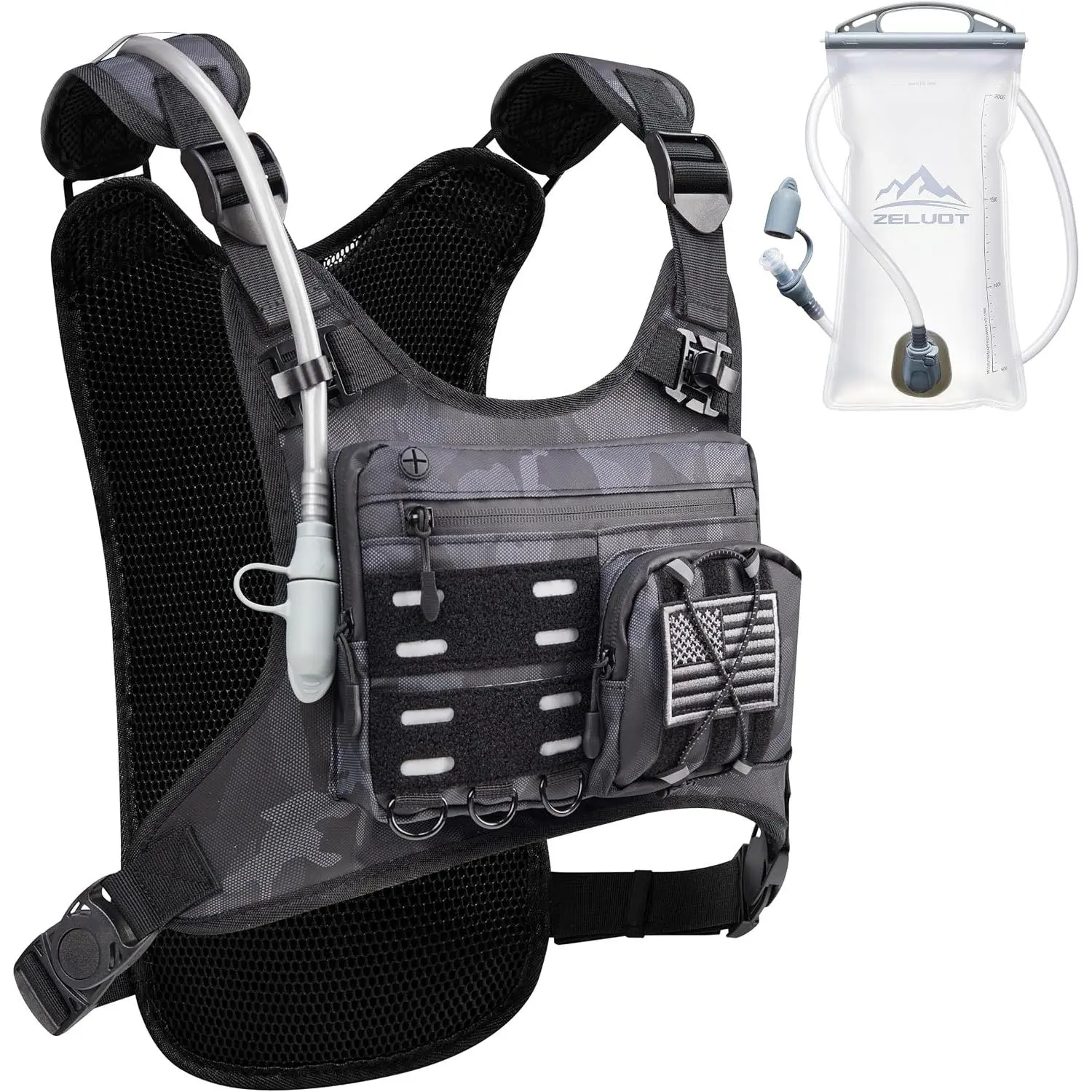 Running Vest with 2L Water Bladder, Hydration Backpack, U.S. Design Patent, Lightweight Hydration Pack with Gear Holder, Reflective Chest Pack for Men Women