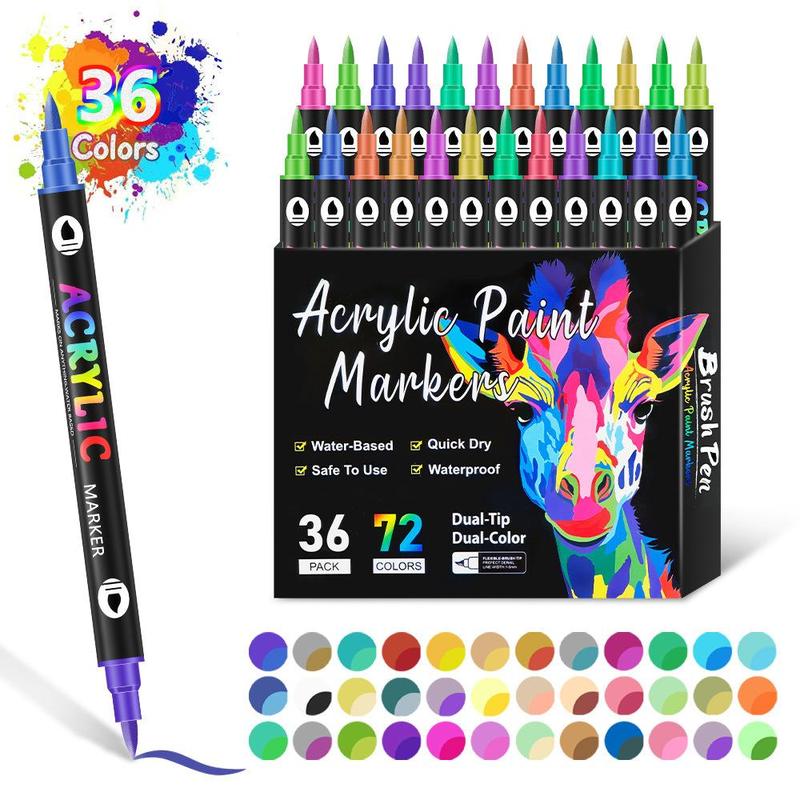 Acrylic Paint Marker Pen Set, 12/24/36pcs/set Dual Tip Double Color Acrylic Paint Markers Pens for Wood, Canvas, Stone, Glass, Ceramic Surfaces, Christmas Gift, Acrylic Art Kit