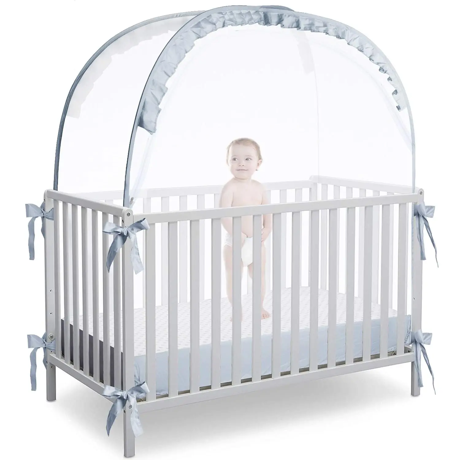 Baby Crib Tent Breathable Pop Up Crib Canopy Keep Baby Safe from Climbing Out 55.2" L x 27.6" W x 51.6" H Crib Netting Safety Tent for Toddlers