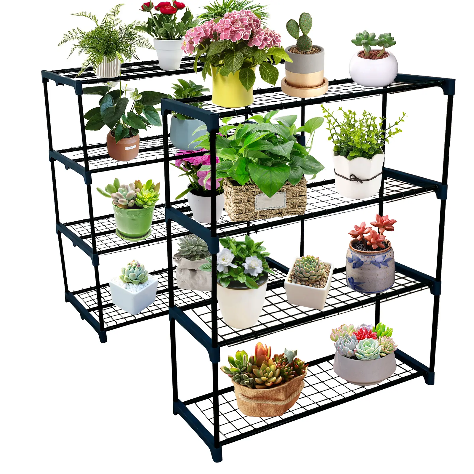 Sturdy 4-Tier Metal Greenhouse Plant Stand Rack, 2-Pack – Durable Indoor Outdoor Garden Display Shelf for Flower Pots & Seedlings – Ideal for Balcony, Yard, Home