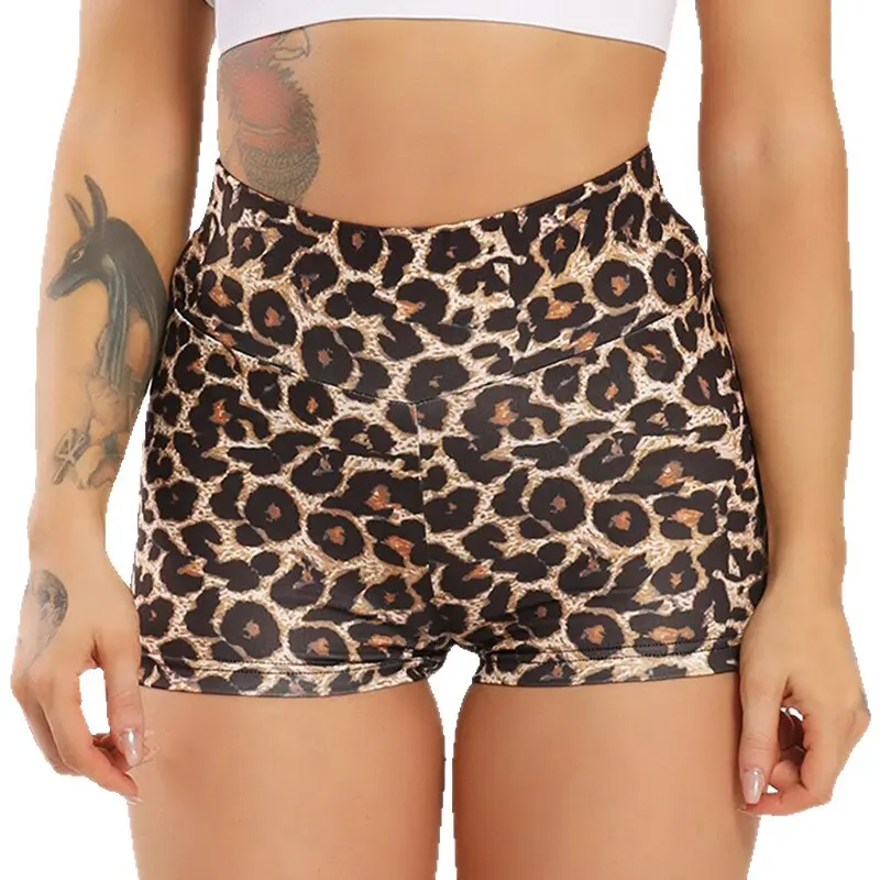 Women's 2026 New Arrival Leopard Print High Waisted Yoga Shorts, Tummy Control Butt Lifting Stretch Quick Dry Athletic Shorts, Sexy Workout Running Hot Pants for Fitness Gym