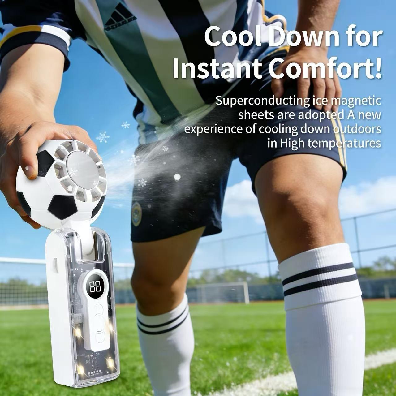 World Cup Compact Portable Handheld Cooler Fan Featuring Soccer Pattern Design & Adjustable Neck Strap, Integrated LED Light, 3600mAh Rechargeable Battery, Ideal for World Cup, Travel, Outdoor Sports, Office and Holiday Gifting