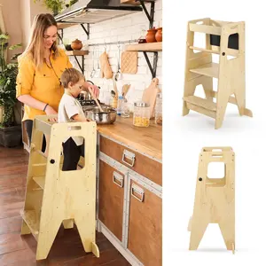 Christmas DealGARVEE 3-In-1 Adjustable Toddler Standing Tower and Kitchen Step Stool with 150LBS Load Capacity, Featuring Anti-Drop Safety Railing for Secure Use and Versatile Helper Design