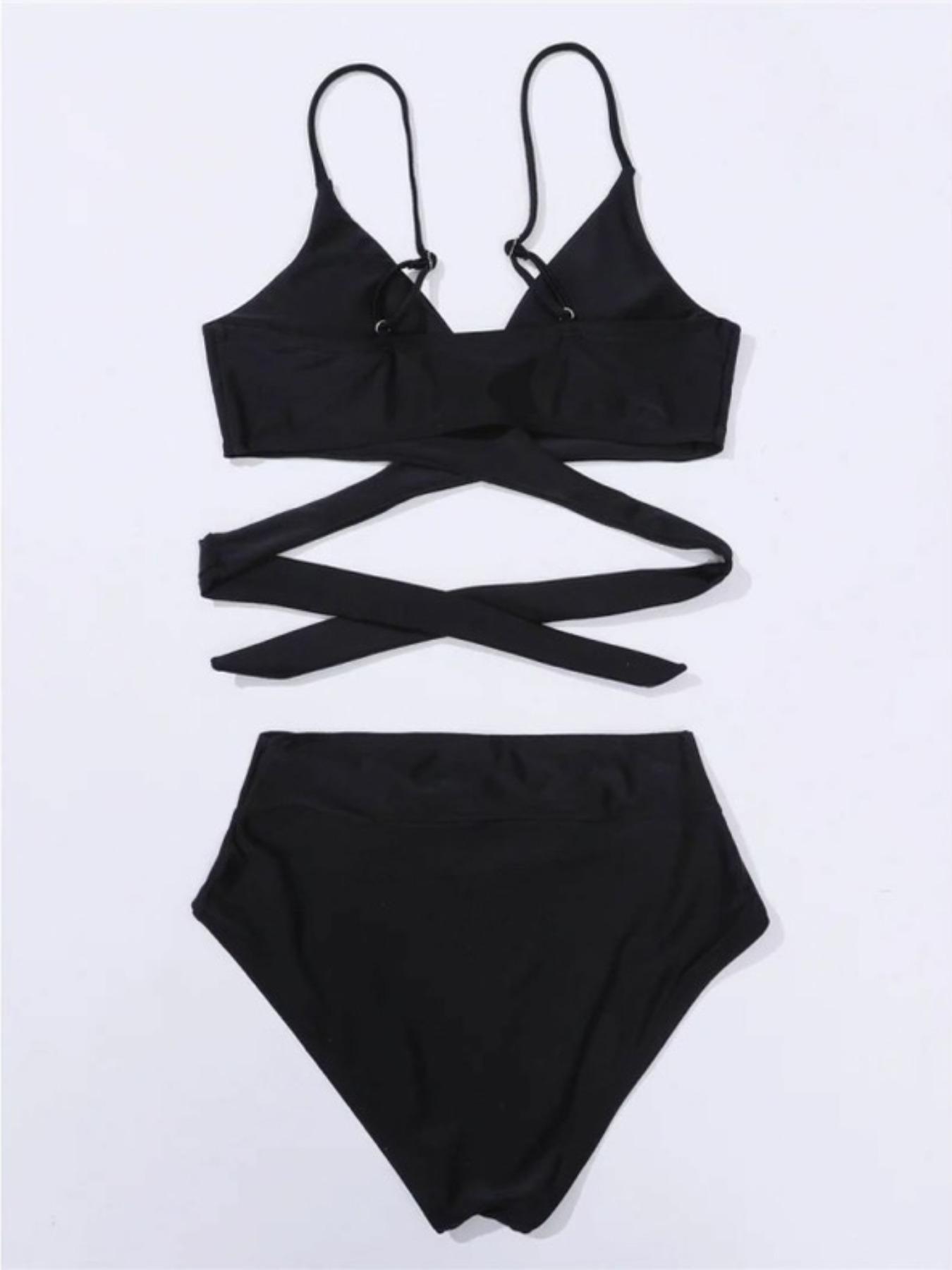Women's Bikini Set, Criss Cross Tie Back Top, High Waist Pants, Two-Piece Swimsuit, Summer Beachwear, Sexy Fitted Design