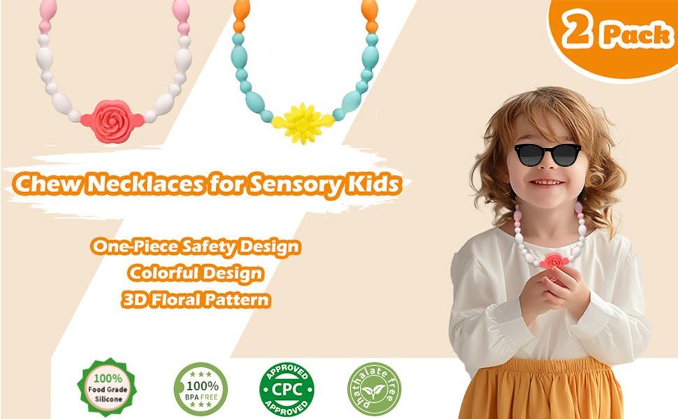 XY-NKL02 Teething Necklace for Baby, One-Piece Safety Design for Toddler, Chew Necklaces for Sensory Kids Adults with Autism, ADHD, Fidget, Biting, Anxiety - Flower Chew Jewelry Toys for Teething Relief XY-NKL02 Teething Necklace for Baby, One-Piece Safety Design for Toddler, Chew Necklaces for Sensory Kids Adults with Autism, ADHD, Fidget, Biting, Anxiety - Flower Chew Jewelry Toys for Teething Relief