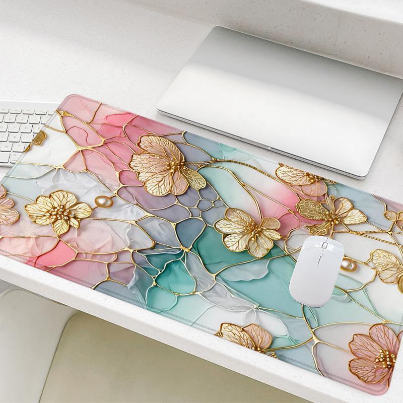 Floral Pattern Pastel Color Desk Mat, Large Elegant Stained Glass Mouse Pad, Pastel Color Aesthetic Computer Mat for Desk, Home Decor, Gaming Desk Accessory, Corporate Work Desk Accessories,Desk Organizer, Office Desk Accessories, Cute Desk Accessories