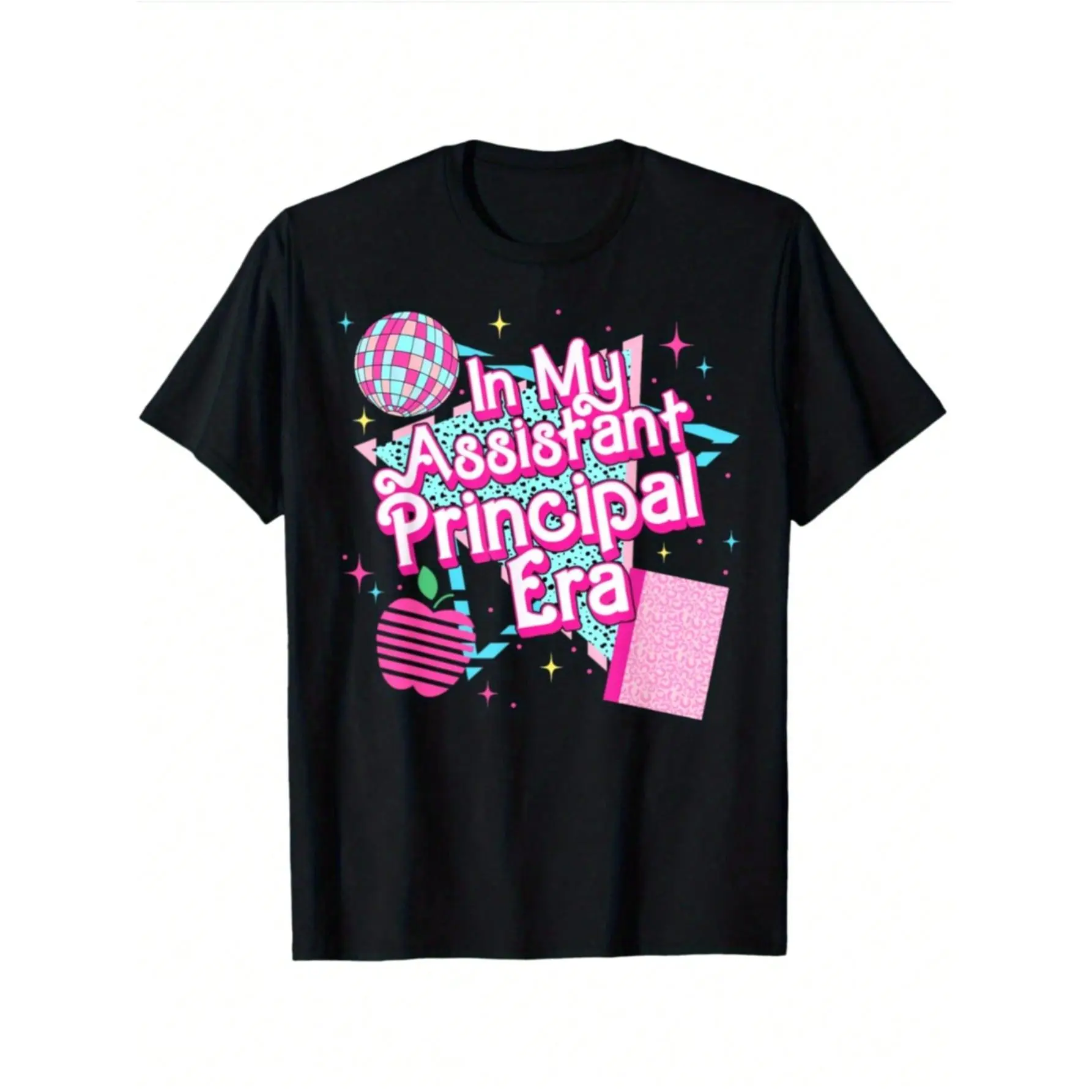 Women T Shirt Black Cotton Retro Assistant Principal Era Graphic Print Breathable Soft Top For School Work Office