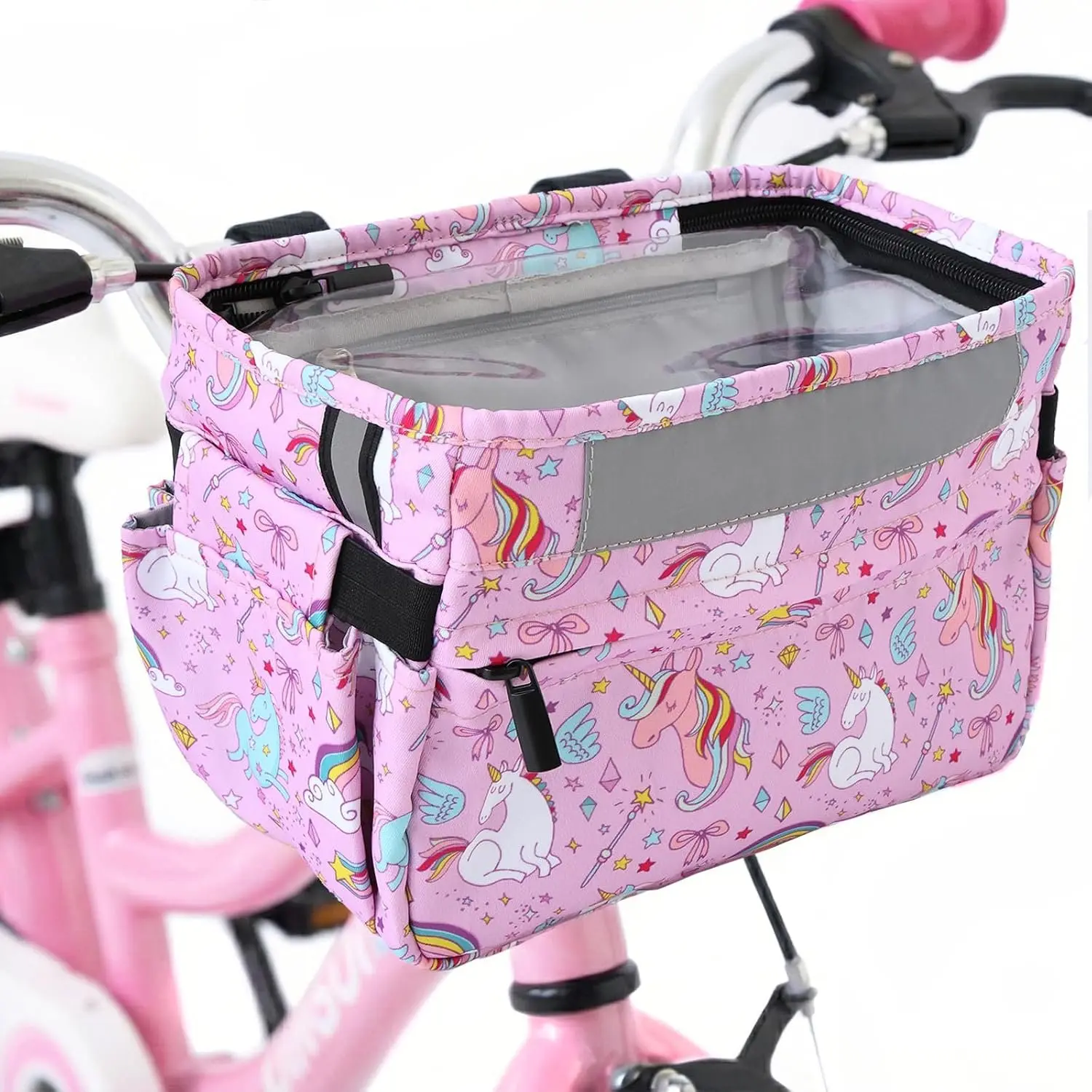 Basket,  Basket Front Frame Handlebar Bag,   Basket Bag with Zipper Closure & Reflective Straps Fit   , Tricycle or Scooter