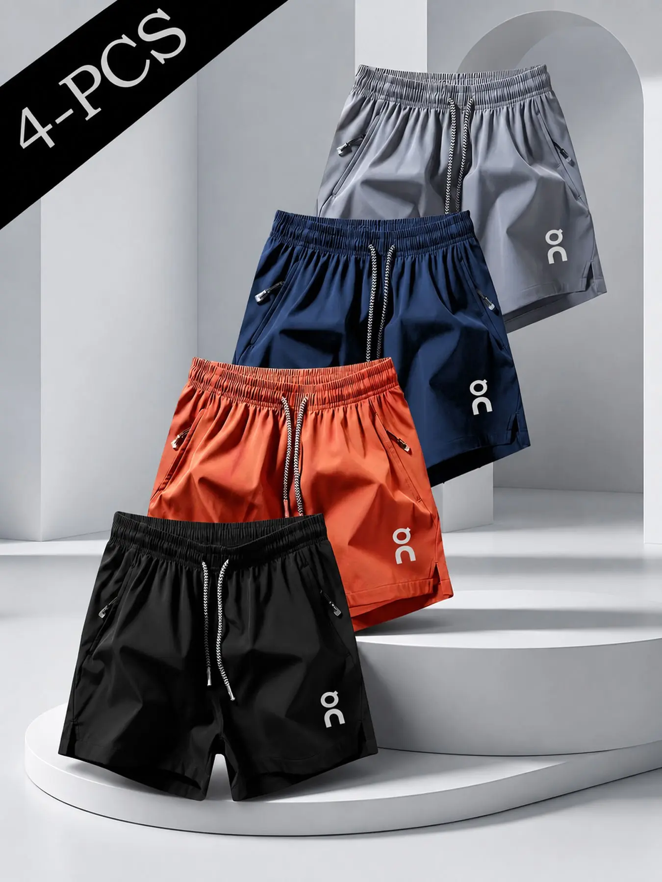 Men's Sportswear Shorts Set, Fitness Training, Outdoor Running, Beach Vacation, Letter Logo Print, Quick-Dry Breathable Fabric, Zip Pockets