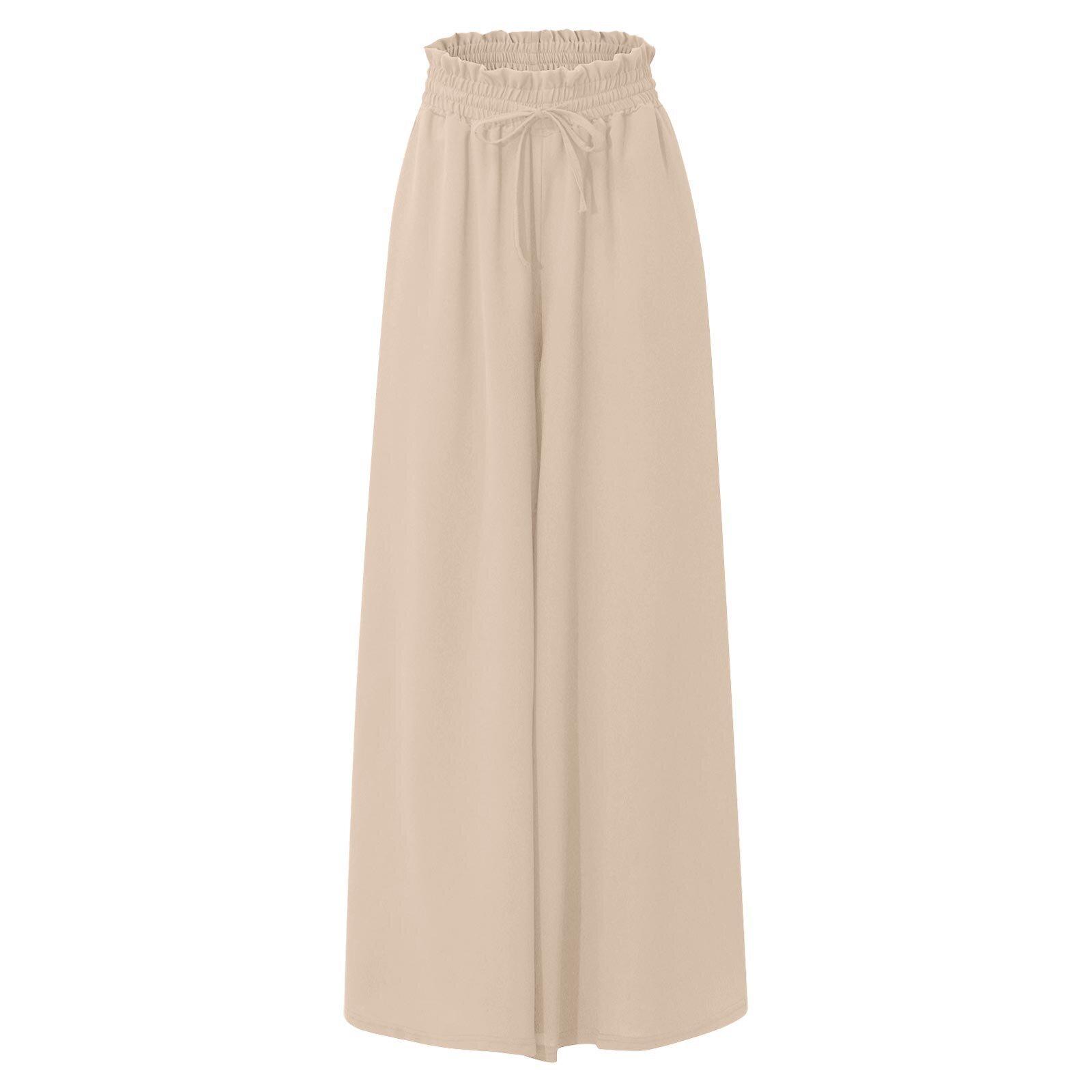 Women's new summer wide-leg long pants with elastic waistband, high-waisted long skirt-pants for women, suitable for beach vacations and commuting