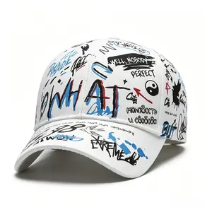 2026 white graffiti print baseball cap, personalized hip-hop cap, outdoor sun-shading multi-functional cap, high-quality fabric, birthday gift