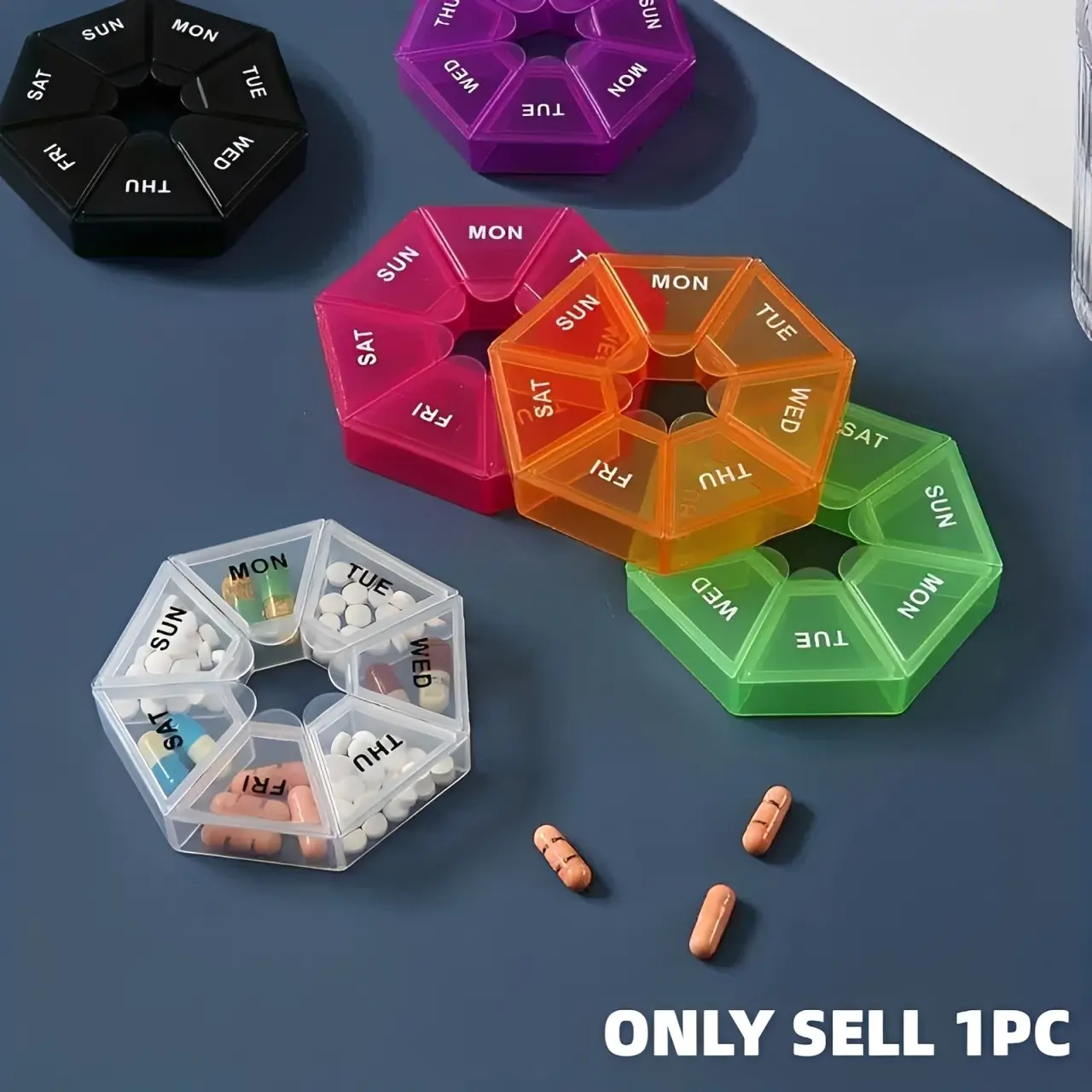 7-compartment Pill Box, Medicine Organizer, Portable Vitamin Organizer, Supplement Organizer, 1 Count Random Color Mini Portable Pill Container, One-week Pill Box for Travel