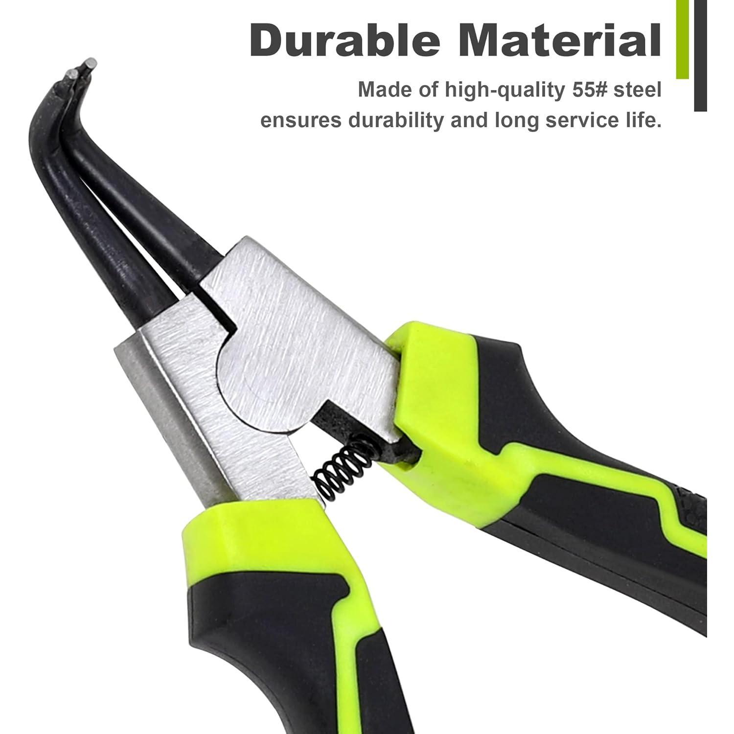 4- 7-inch Snap Ring Pliers Set, Internal/External Circlip Pliers Kit with Straight/Bent Jaw, Heavy Duty for Ring Remover Retaining