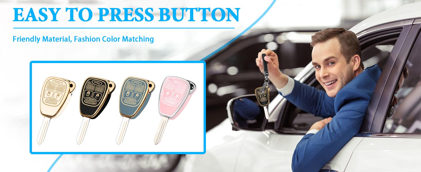 THE WELL KEPT for Jeep Key Fob Cover, Soft TPU Key Fob Shell for Jeep Wrangler/Compass/Dodge Ram 1500 2500 3500/Durango/Caliber/Nitro/Dakota/Chrysler/Patriot, Smart Control Key Protector (Pink, 3 Button)