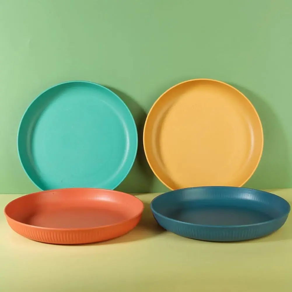 Lightweight Wheat Straw Plates 9 Inch, Microwave and Dishwasher Safe  and   Unbreakable Deep Dinner Plates, Outdoor for Picnic, Camping (4pack)