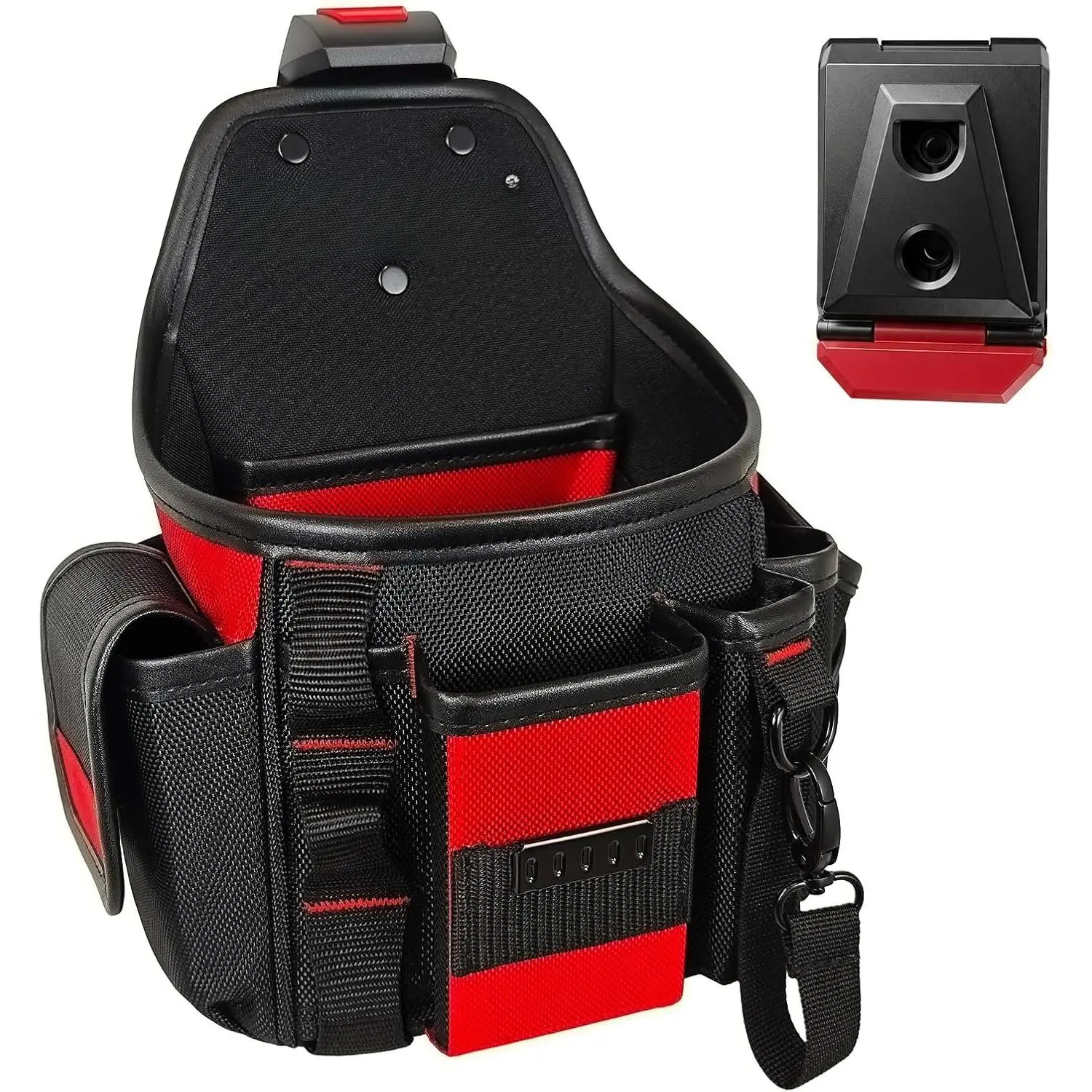 Electrician Tool Pouch with Quick Detach Belt Clip, Heavy Duty Tool Belt Pouches with Notebook Pocket, Tape Measure Holder &  Loops for Carpenter, Contractor, HVAC Tech & DIY