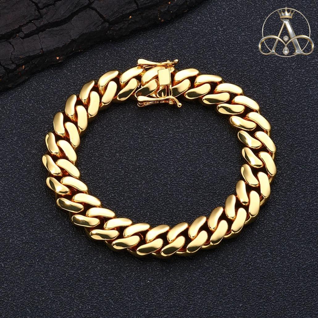 Aurelia Crest  Solid Cuban Chain Bracelet Miami Cuban Link Chain Hip Hop Men Women Fine Jewelry Gift