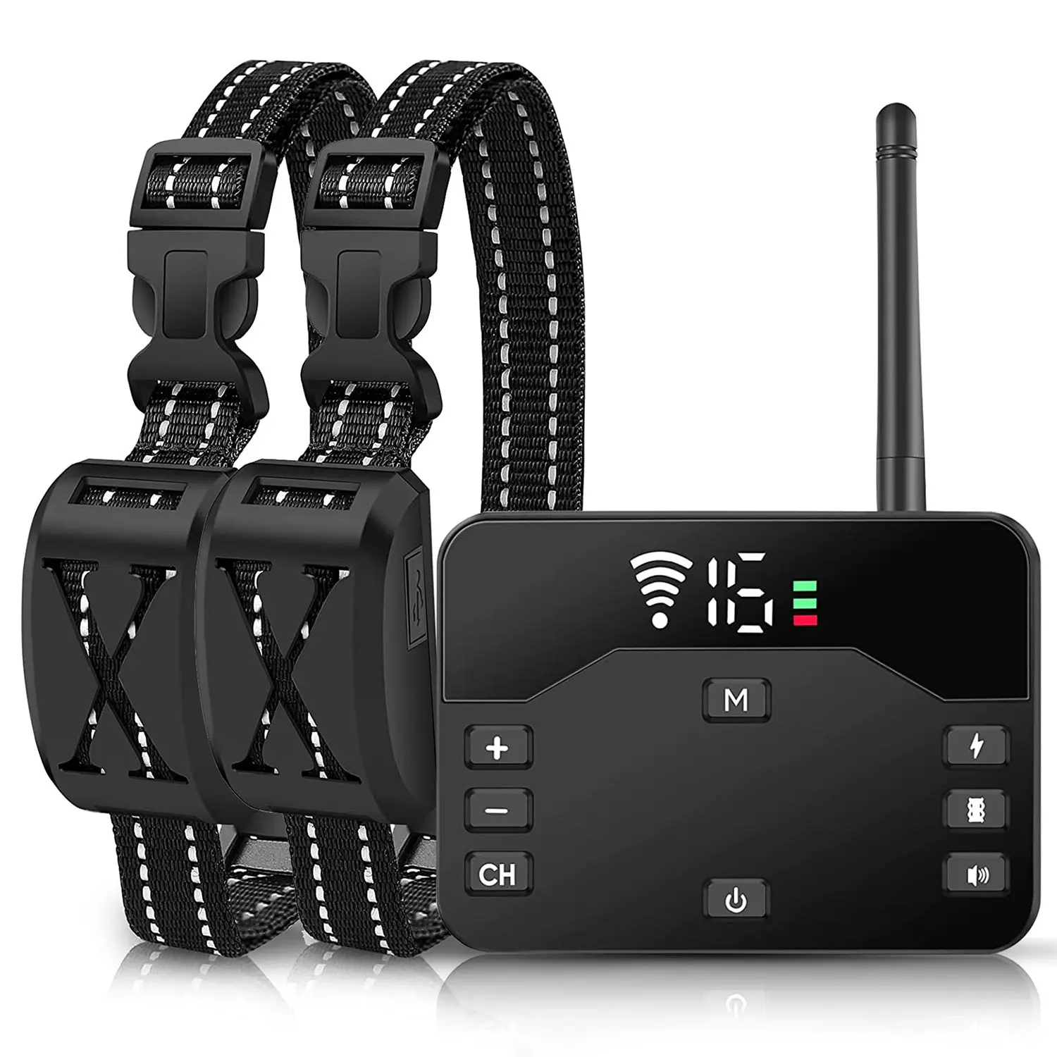 2-In-1 Wireless Electric Dog Fence & Training Collar Set Pack - Waterproof Boundary Control System with 2 Rechargeable Adjustable Receivers, Long Range, PetSafe for Small/Medium/Large Dogs, Nylon Strap, Whistle, Muzzle, Potty Training Aid
