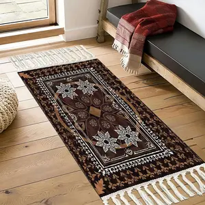 Moroccan Style Long Mat, Ethnic Print with Fringe Design, Ultra-Thin Soft Skin-Friendly Material, Non-Slip Entryway/corridor Rug