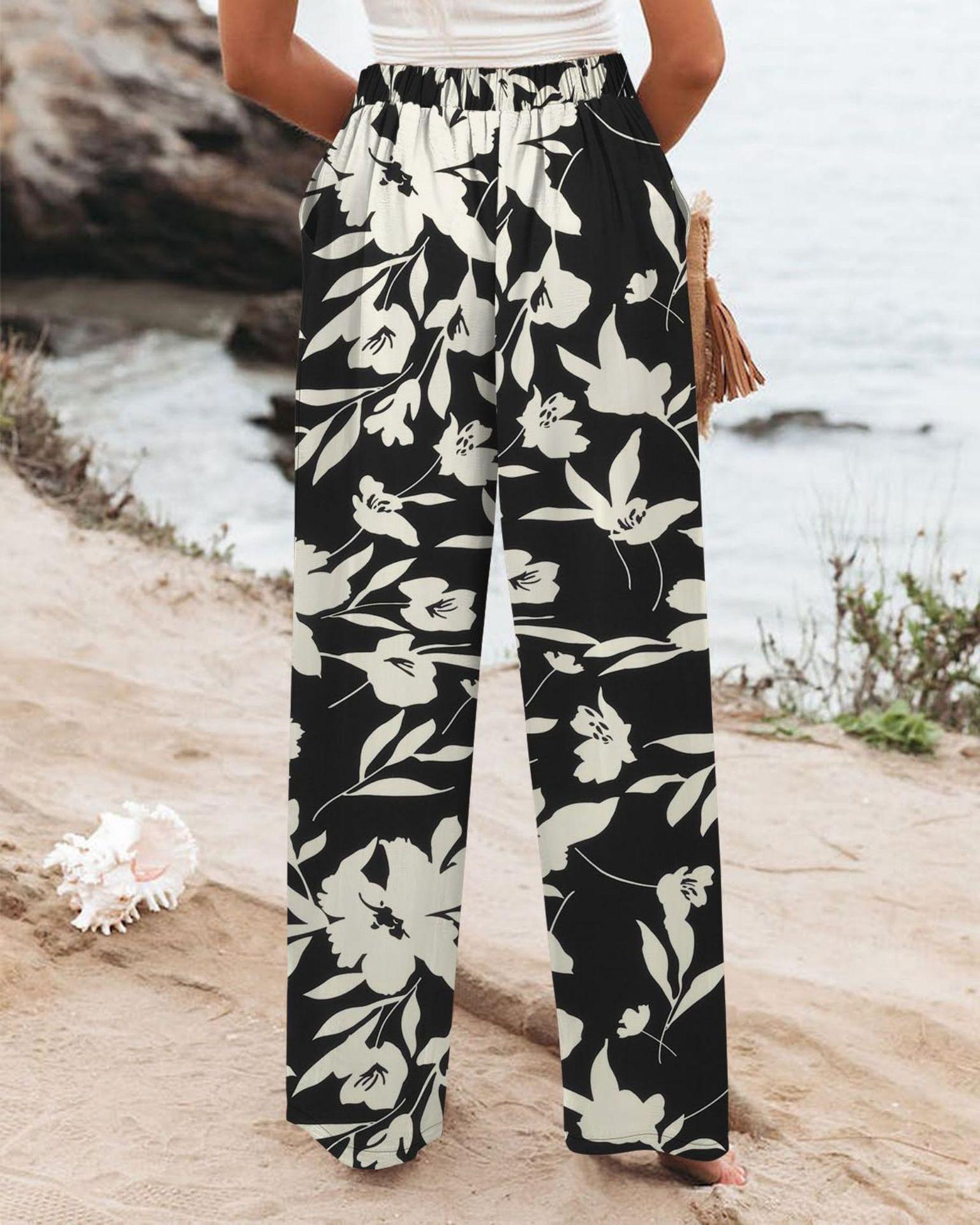 Women's Commuting and Vacation Summer Comfortable High-Waisted Long Pants with Buttons, Elastic Waist, Wide-Leg Casual Straight Pants