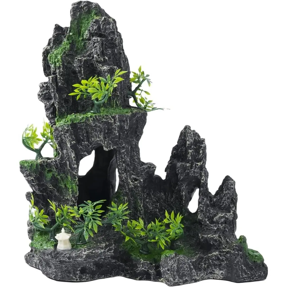 Resin Large Fish Tank Decoration - Mountain View Aquarium Ornament with Tree House, Cave, Bridge, 10.24x9.45x5.12 in