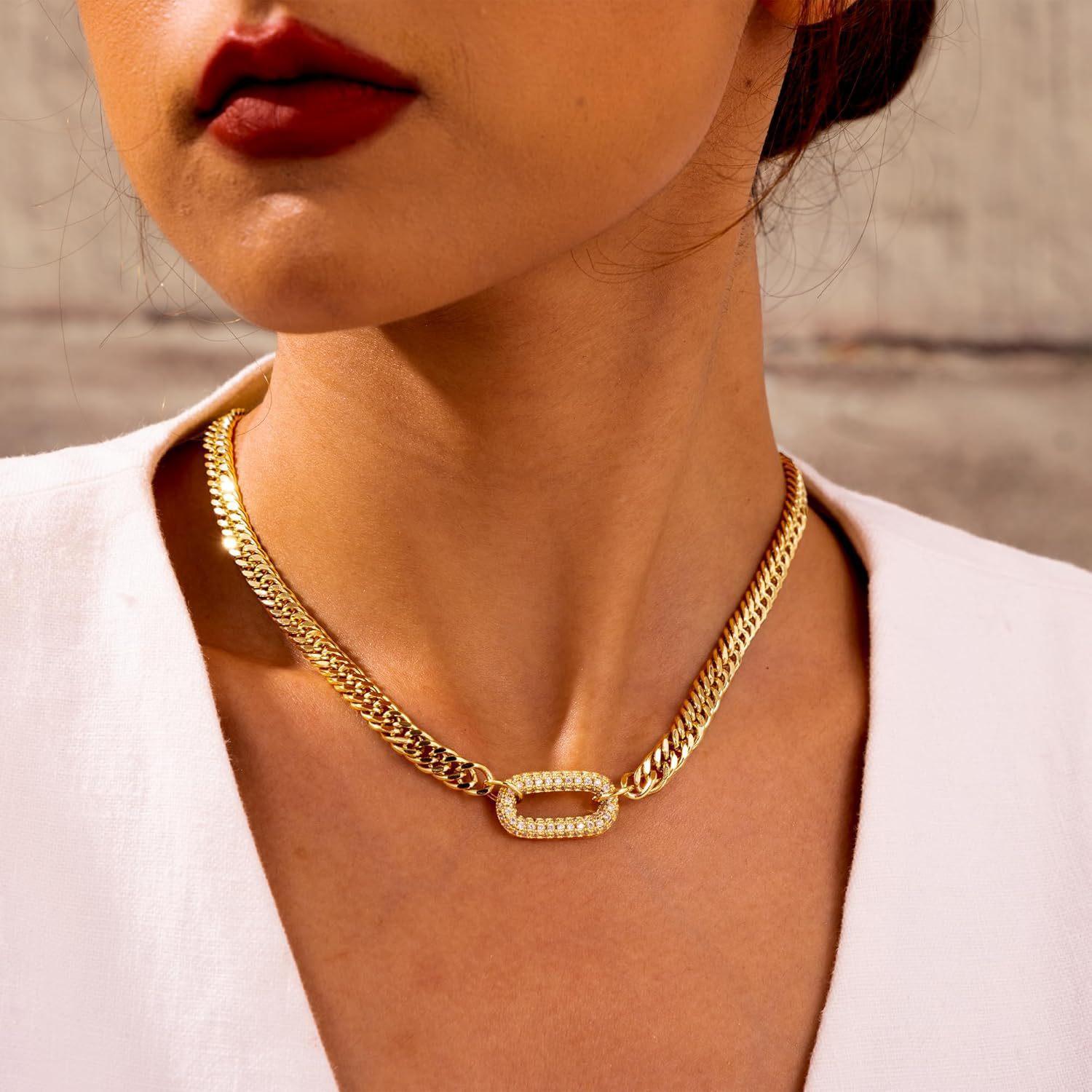 Zirconia Cross Pendant Necklace on Cuban Chain: 16" Unisex Jewelry, Valentine's Day Gift with Zircon Clasp