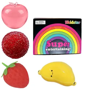 Cute Fruit Gummy Toy Set, Realistic Apple Strawberry Lychee Squeeze Toys, Portable Stress Relief Toys for Office Classroom Party Birthday Gifts