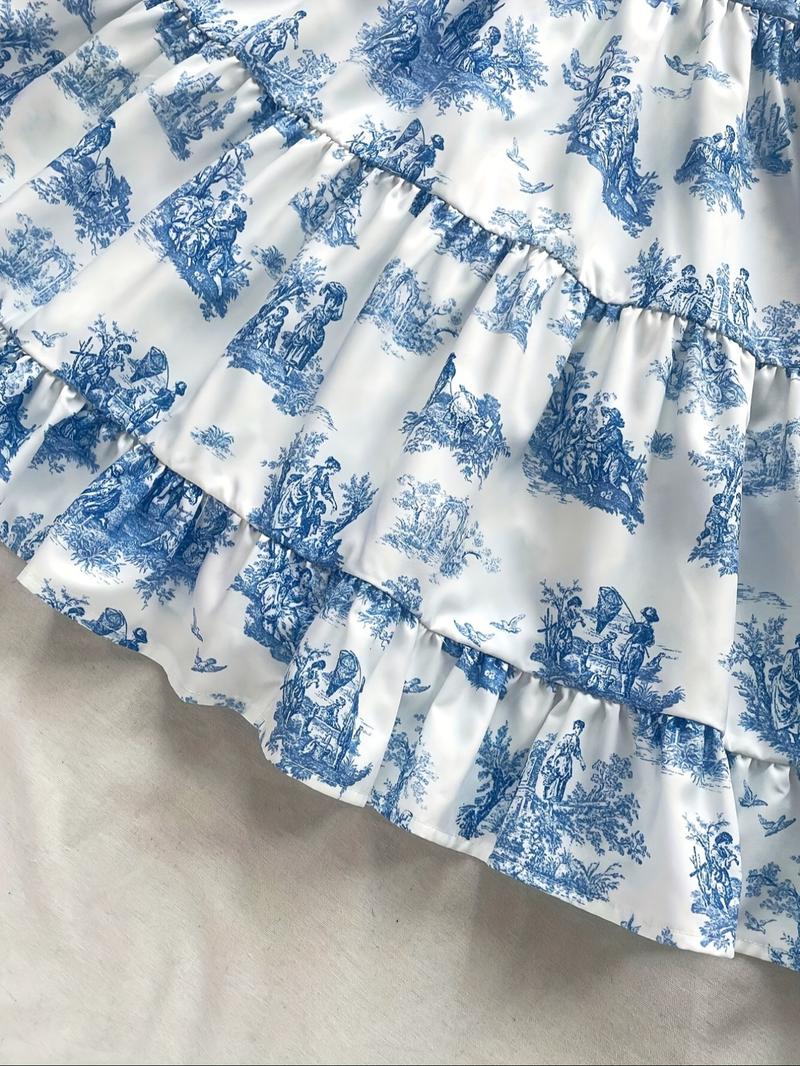 Women's Ditsy Floral Print Tie Shoulder Cami Dress, Elegant Casual Ruffle Trim Sleeveless A Line Dress for Summer, Ladies Clothes for Beach Holiday, Boho Sleeveless Dress