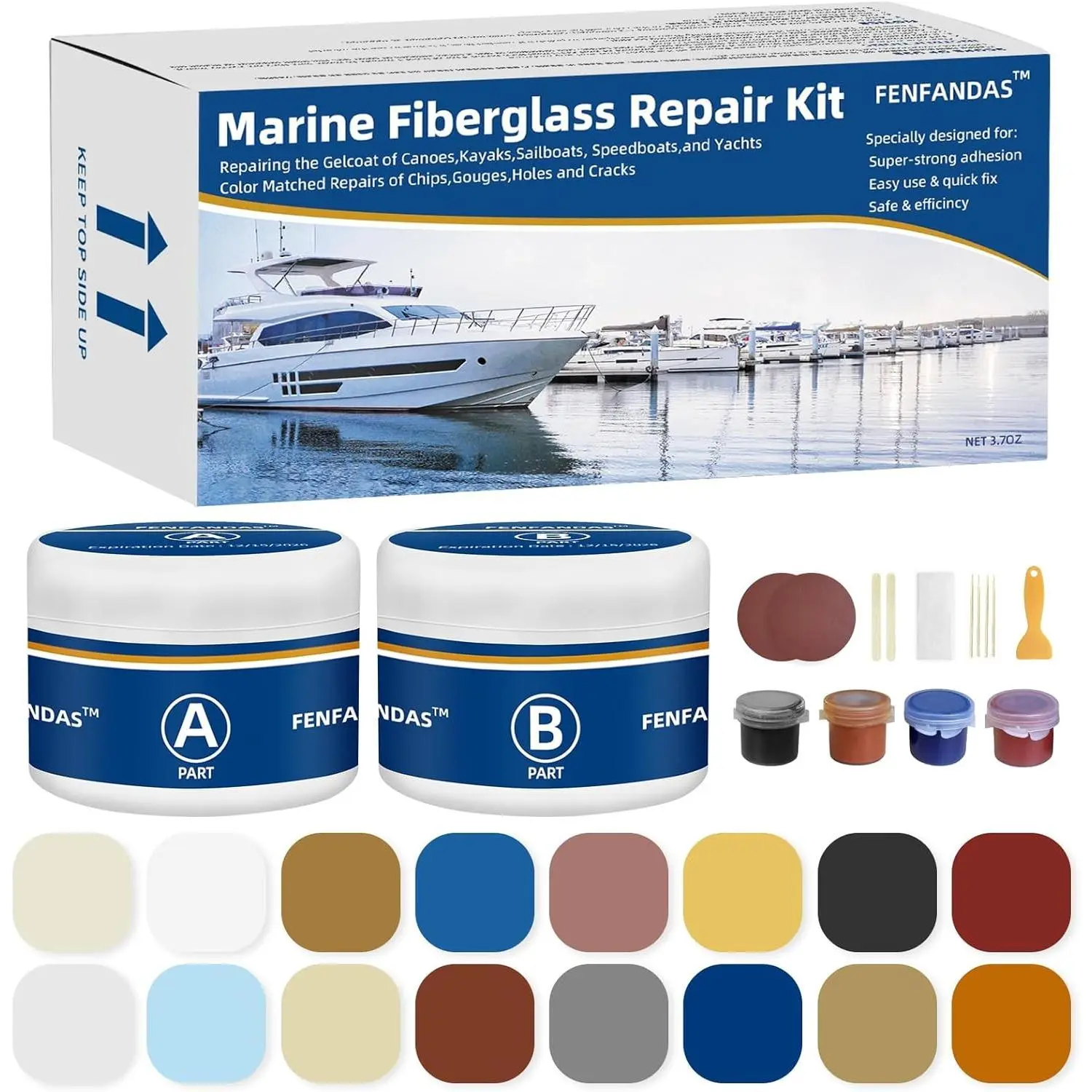 Fiberglass Boat Repair Kit with Color Match, Marine Gel Coat Epoxy Filler for Boating Fixes, Hole Chips Pits Cracks Repair