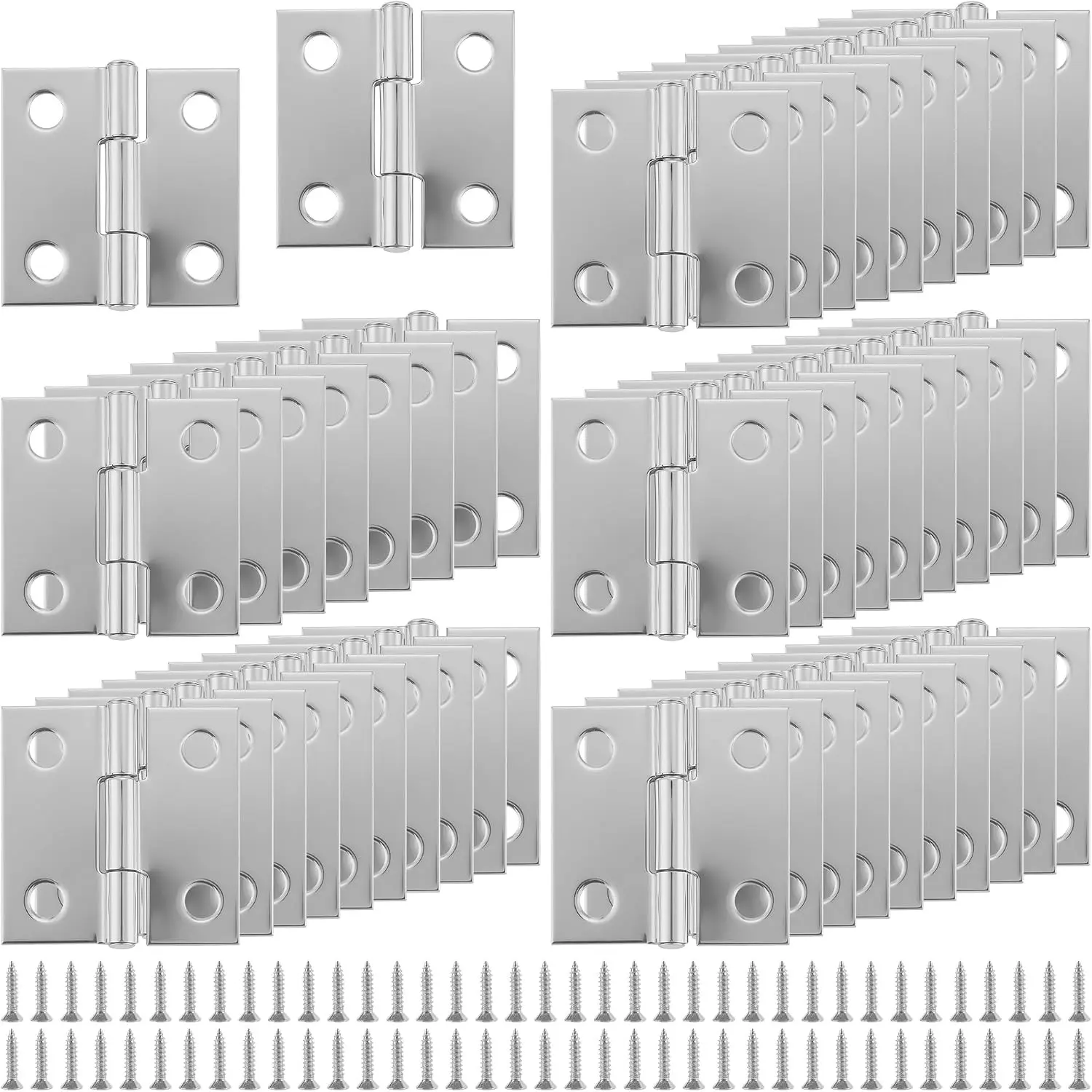 50 PCS 1 Inch Mini Hinges, Stainless Steel Small Folding Butt Hinges with Screws for Wooden Box, Cabinet, Drawer, Silver