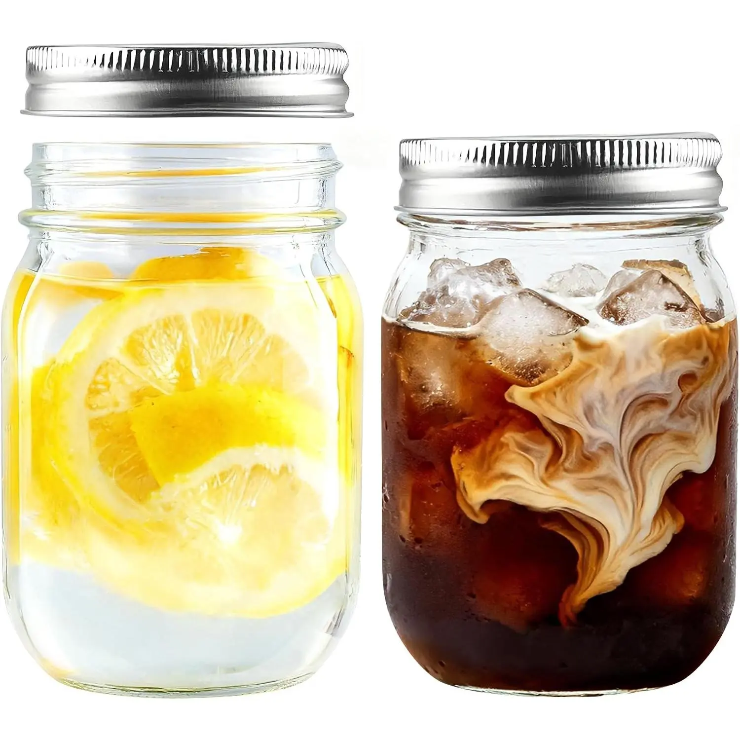 2-Pack 16oz Regular Mouth Glass Mason Jars with Airtight Lids - Easy to Fill and Clean Canning Kitchen Containers for Freezing, Wedding Favors & Party Decor