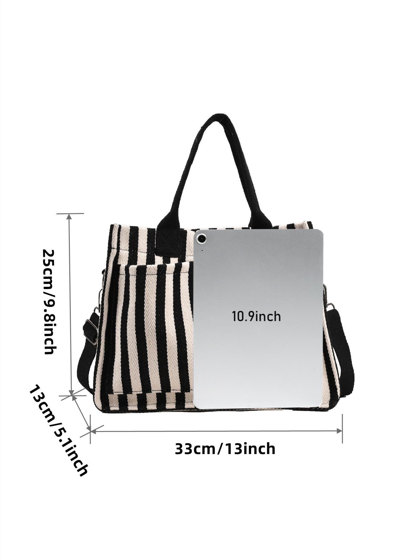 Women's Stripe Tote Bag, Large Capacity Shoulder Bag for Daily Used, Casual Trendy Versatile High-quality Daily Commuting Bag, Girl Fashionable Shopping Bag