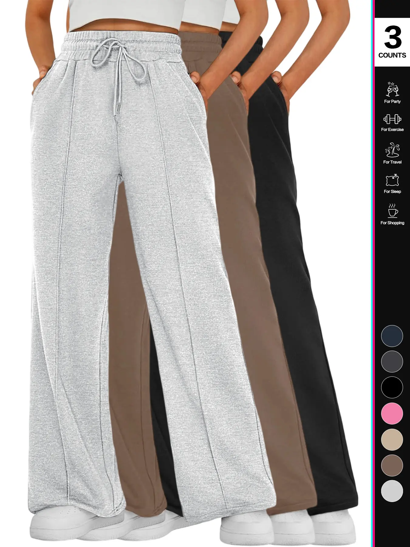 Women's Wide Leg Sweatpants High Waisted Athletic Sweat Pants Winter Baggy Workout Pant with Pocket