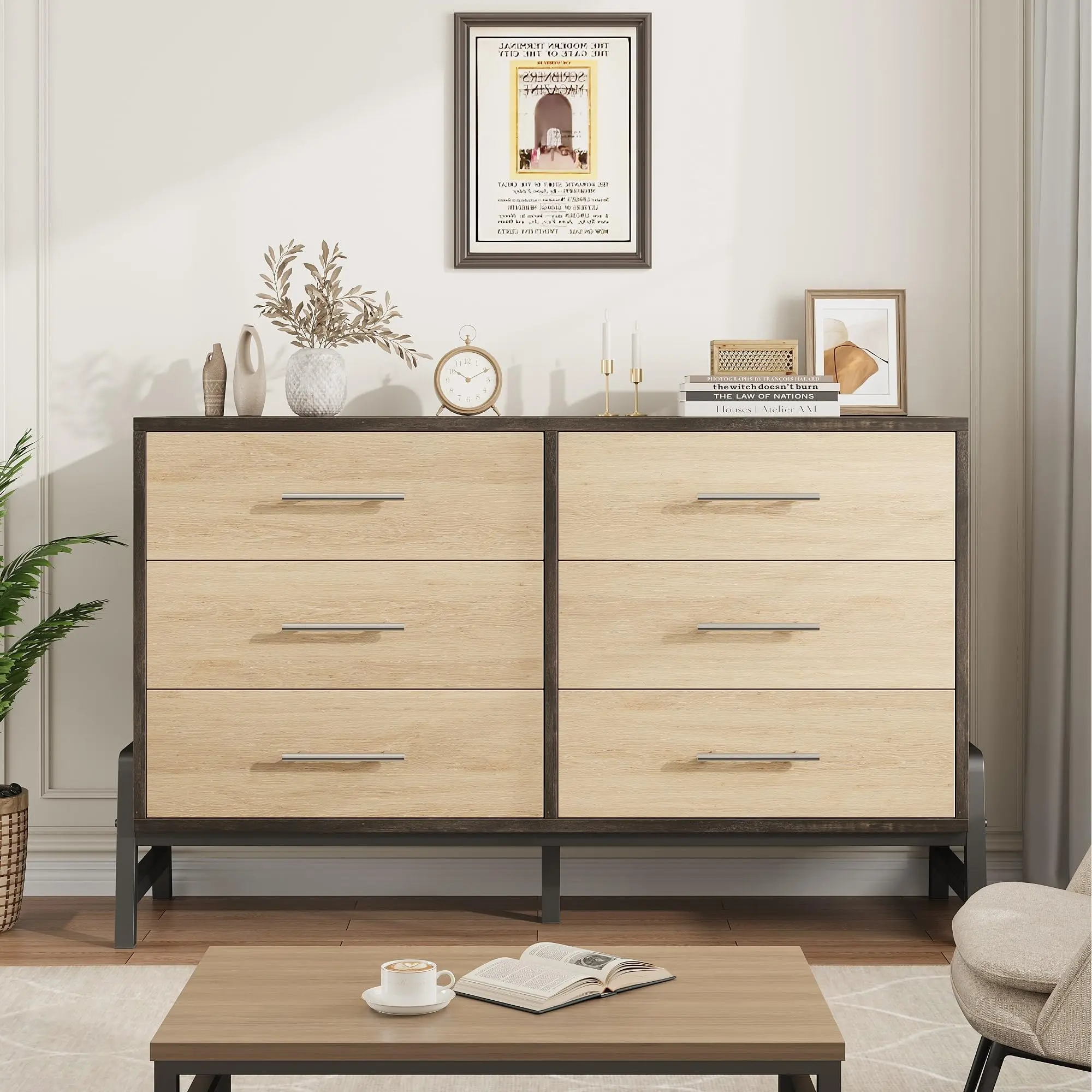 Garvee 6 Drawer Dresser for Bedroom, Wooden Closet Storage Chest, 32 Inch Tall Dresser With Storage Freestanding Drawers for Living Room, Bathroom, Entryway, Hallway