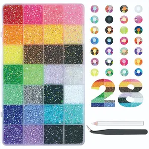 28 Colors 28000 Pieces DIY Nail Art Rhinestones, Bright Sparkly Flat Back Gems, Perfect for Nail Art, Crafts, Notebook, Shoe Decorations