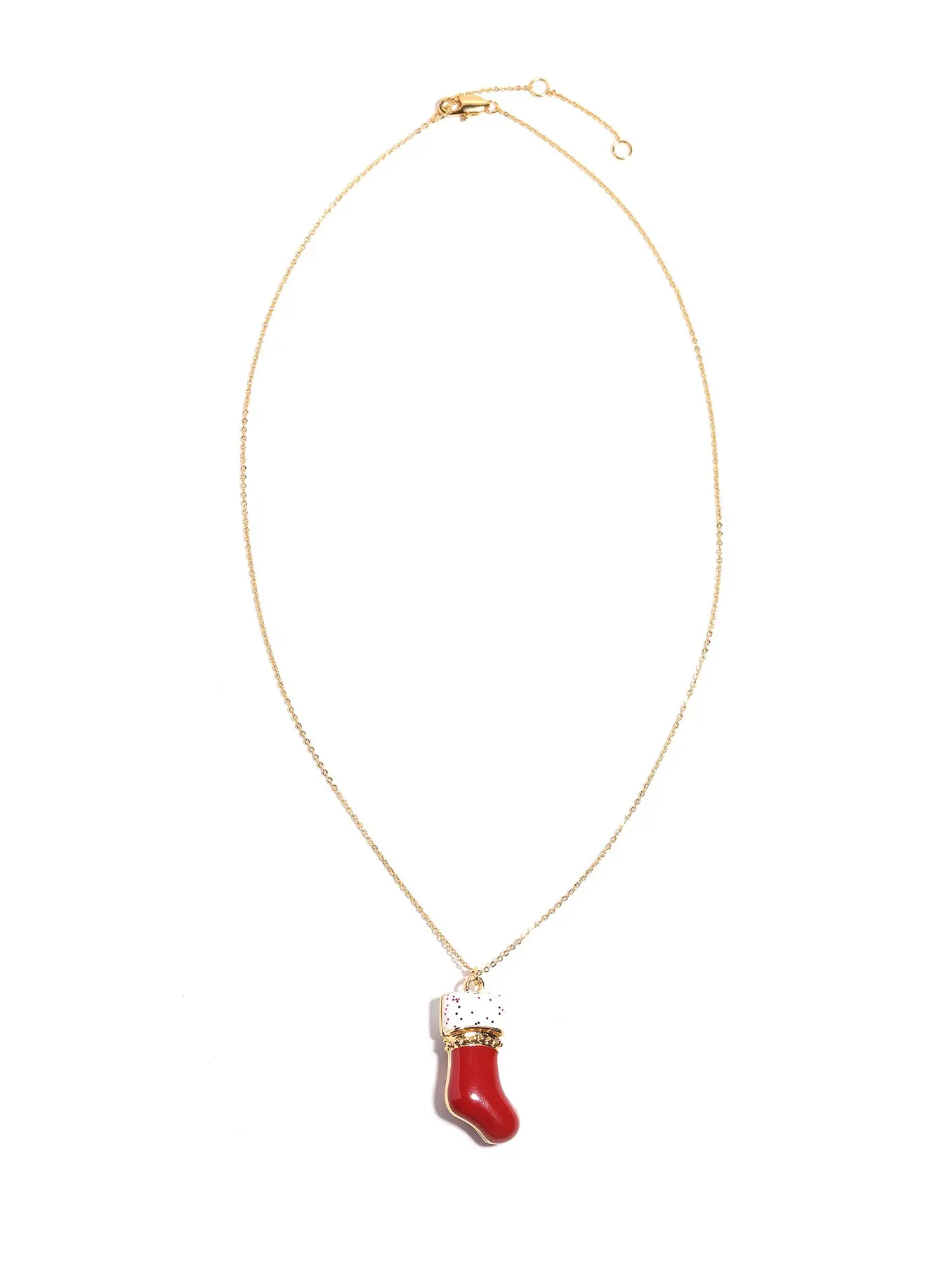 Christmas Stocking Pendant Necklace, H65 Brass Base 24K Nickel-Free Gold Plated Tarnish Resistant, Dainty Unique Craft Jewelry for Women Daily Holiday Party Gift