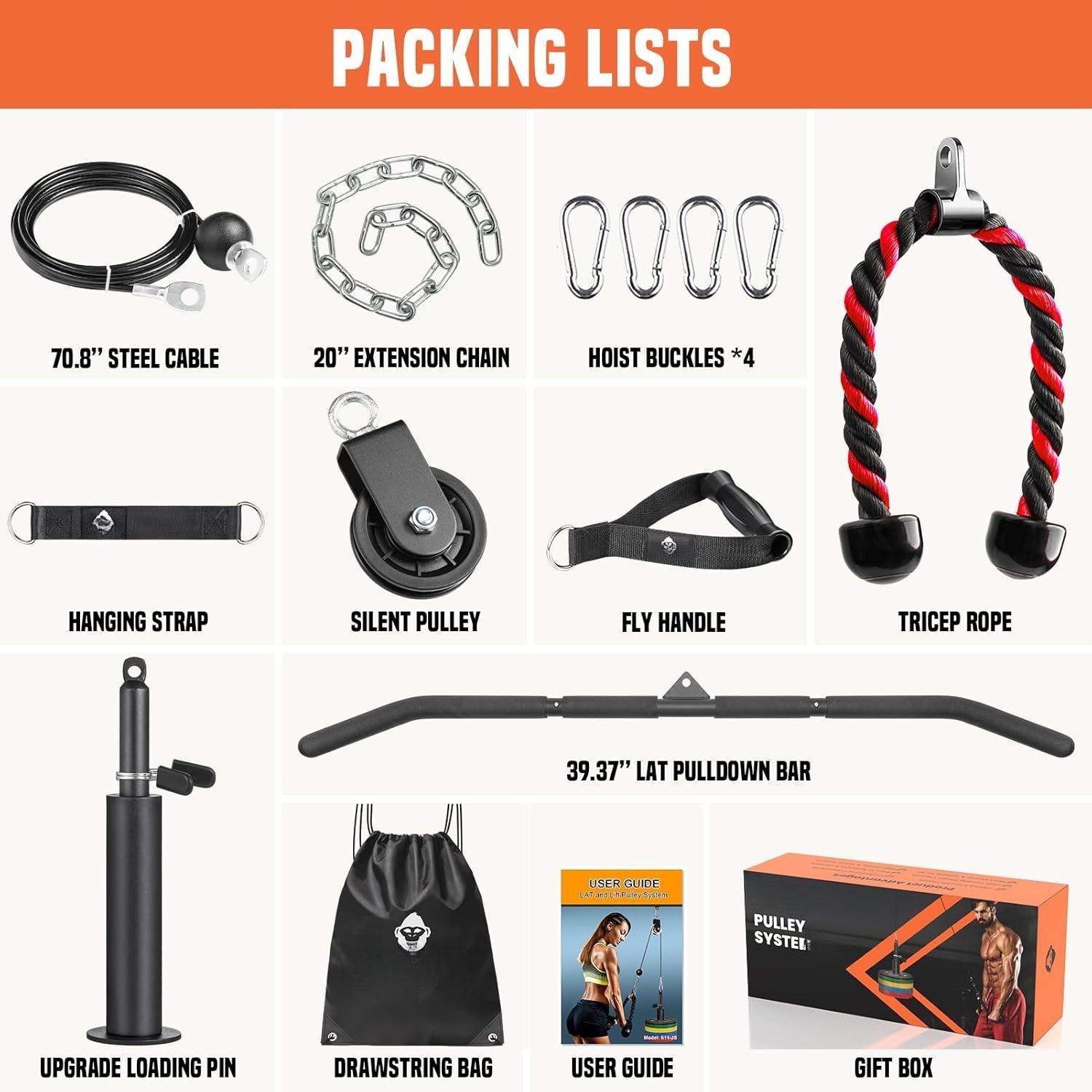 SUNDAY MIRTH Pulley System Gym, Power Rack Pulley Attachment with 2-in-1 LAT Pull Down Bar and Upgraded Loading Pin, for Triceps Pulldown, Biceps, , SUNDAY MIRTH Pulley System Gym, Power Rack Pulley Attachment with 2-in-1 LAT Pull Down Bar and Upgraded Loading Pin, for Triceps Pulldown, Biceps, ,