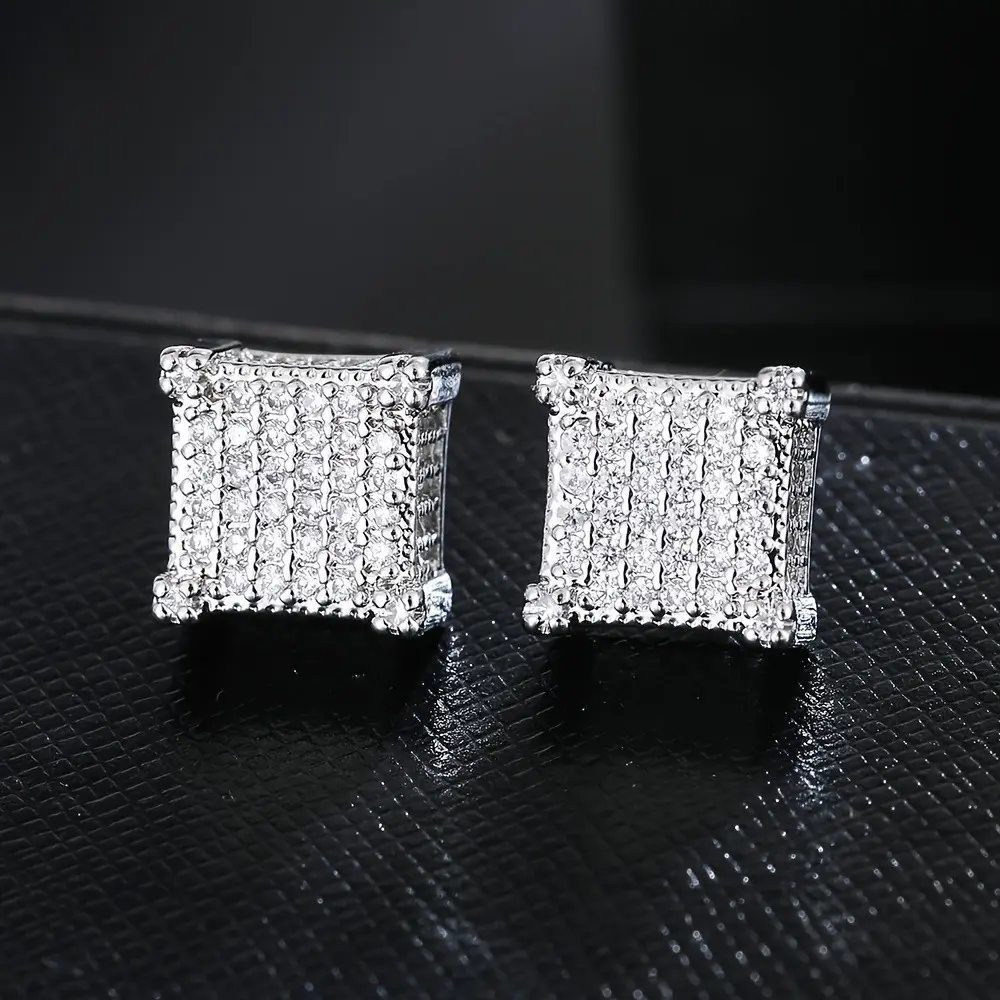 D Color VVS1 moissanite Earrings, Made of 925 Sterling Silver, Featuring Luxurious Square Lab-Created moissanite Studs. These Hypoallergenic Large Earrings Make Perfect Jewelry Gifts for Men, Fathers, Boys, Women, And Girls