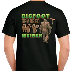 🦶 Bigfoot Grabbed My Weiner Funny Graphic T-Shirt, 100% Cotton Sasquatch Meme Tee, Viral Bigfoot Humor Shirt, Funny Cryptid Graphic Tee, Casual Streetwear Cotton T-Shirt, Baggy Crewneck Fashion Top, Unisex Gift For Men & Women
