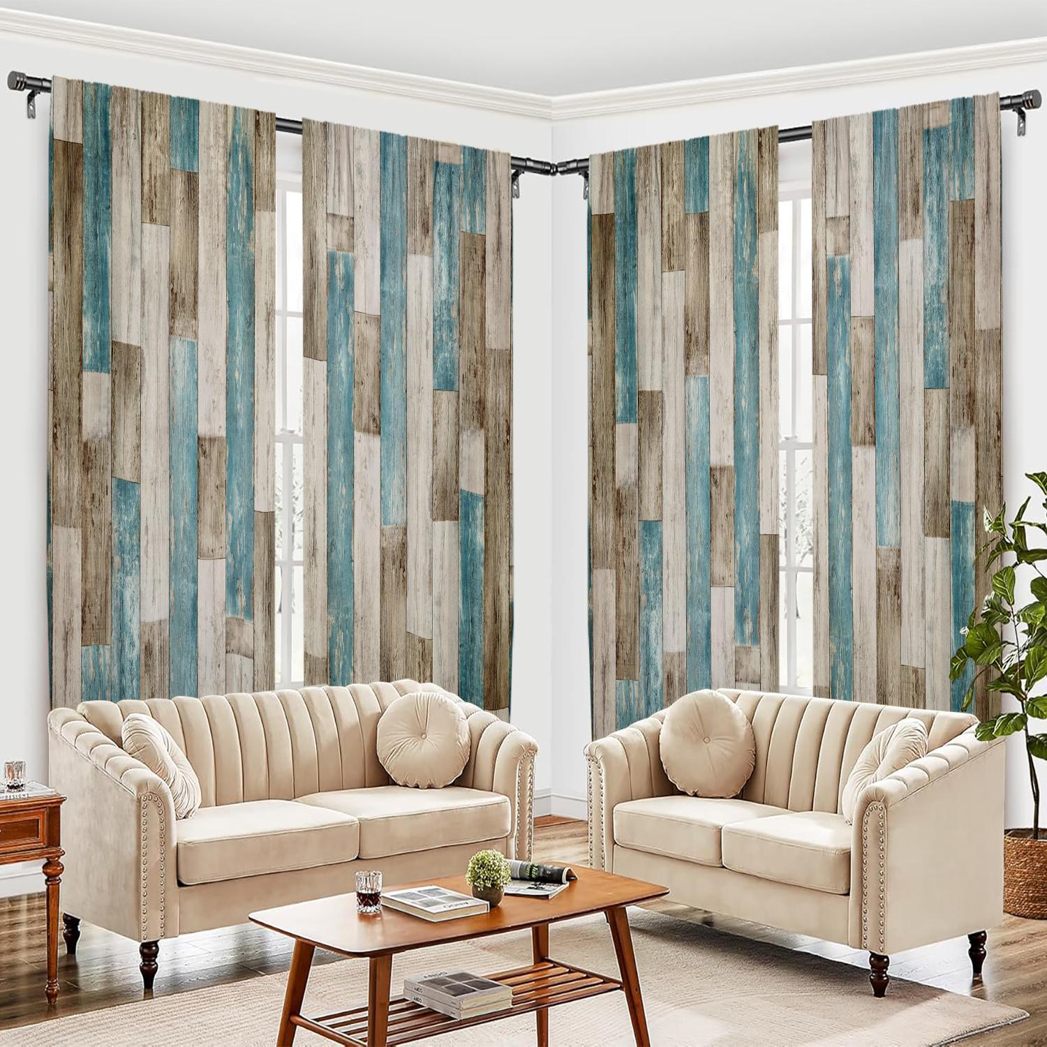Wood Grain Print Curtain, 2 Counts/set Modern Simple Pole Pocket Hanging Curtain, Home Decoration Curtain, Window Treatment for Home Living Room Bedroom Study Kitchen Dining Room